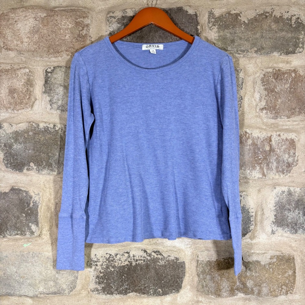 Orvis Women's Blue‎ Ribbed Long Sleeve Thermal Top Size Large Gorpore Base Layer